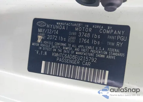 2014 Hyundai Veloster Base W/Black from USA, damaged, VIN KMHTC6AD8EU215792